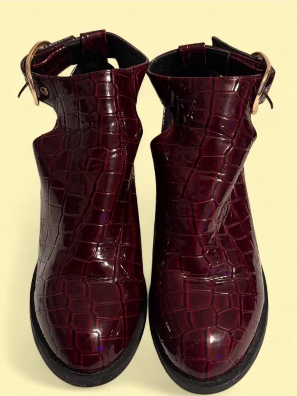 Women's Burgundy Topshop Croc-Embossed Ankle Boots